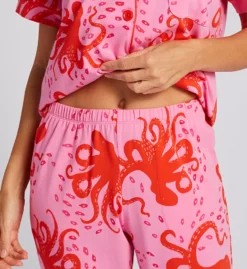 BedHead Pajamas Sea Dreams Nautical Print – Red Piping Organic Cotton Cropped PJ Set -Her Room US bedhead pajamas behe01 270095 cs2
