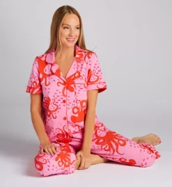 BedHead Pajamas Sea Dreams Nautical Print – Red Piping Organic Cotton Cropped PJ Set