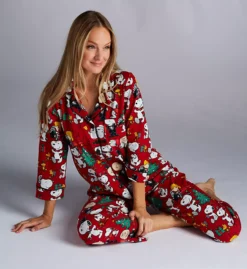 BedHead Pajamas Peanuts Festive Holiday Red Organic Cotton Cropped PJ Set