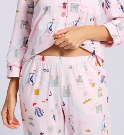 BedHead Pajamas 48 Hours In Paris – Cotton Stretch 3/4 Sleeve Cropped PJ Set with Pink Piping -Her Room US bedhead pajamas behe01 470117 cs2