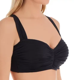 Bleu Rod Beattie Kore Shirred Underwire Bandeau Bikini Top – Solid Textured Gold Accent Swimwear