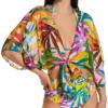 Bleu Rod Beattie Fantasy Island Tropical Palm Print Chiffon Front-Tie Shirt Cover Up
