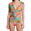 Bleu Rod Beattie Earthy Red Tropical Print Cap Sleeve Mio One Piece Swimsuit with Hammered Ring -Her Room US bleu rod beattie bleu01 ht23206 gs