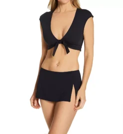 Bleu Rod Beattie Forest Green Kore Tie Front Cap Sleeve Crop Swim Top -Her Room US bleu rod beattie bleu01 k21199 cs1