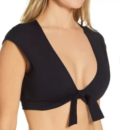 Bleu Rod Beattie Forest Green Kore Tie Front Cap Sleeve Crop Swim Top