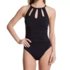 Bleu Rod Beattie Black Hi-Neck Mio – Teardrop Cut-Out Ruched One Piece Swimsuit -Her Room US bleu rod beattie bleu01 l23215 gs