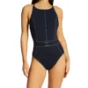 Bleu Rod Beattie Denim Blue Cross Back Mio – Belted One Piece Swimsuit with Gold Accents -Her Room US bleu rod beattie bleu01 l23230 gs