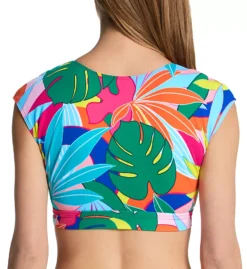 Bleu Rod Beattie Life Of The Party Tropical Palm Tie Front Crop Swim Top - Cap Sleeve Plunge V-Neck -Her Room US bleu rod beattie bleu01 lp23199 bs