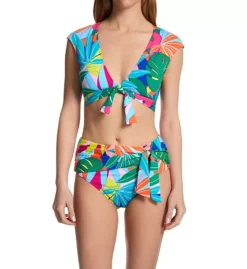 Bleu Rod Beattie Life Of The Party Tropical Palm Tie Front Crop Swim Top - Cap Sleeve Plunge V-Neck -Her Room US bleu rod beattie bleu01 lp23199 cs1