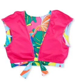 Bleu Rod Beattie Life Of The Party Tropical Palm Tie Front Crop Swim Top - Cap Sleeve Plunge V-Neck -Her Room US bleu rod beattie bleu01 lp23199 cs5