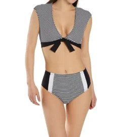 Bleu Rod Beattie Inside The Lines Striped Pattern – High Waist Cheeky Swim Bottom -Her Room US bleu rod beattie bleu01 n21906 cs2