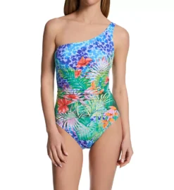 Bleu Rod Beattie Tropical Flight Mio – Asymmetrical One Shoulder Tropical Print One Piece Swimsuit