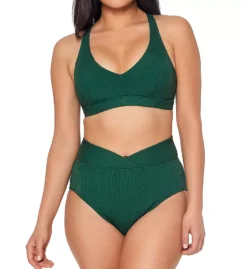 Bleu Rod Beattie Verdant Green Ribbed Walk The Line High Waist Cross Band Swim Bottom -Her Room US bleu rod beattie bleu01 wl22930 cs1
