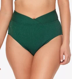 Bleu Rod Beattie Verdant Green Ribbed Walk The Line High Waist Cross Band Swim Bottom