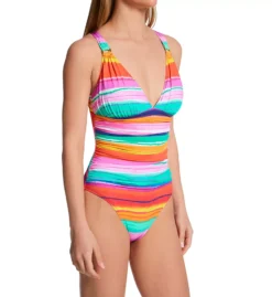 Bleu Rod Beattie Winning Streak Sunset Stripe – Watercolor Plunge Mio One Piece Swimsuit -Her Room US bleu rod beattie bleu01 ws23225 fs
