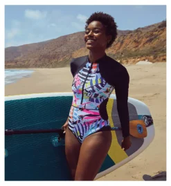 Body Glove Groovy Paradise Tropical Long Sleeve Paddle Suit - Neon Floral Zip Front One-Piece Swimsuit -Her Room US body glove bg01 572761 cs6