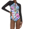 Body Glove Groovy Paradise Tropical Long Sleeve Paddle Suit - Neon Floral Zip Front One-Piece Swimsuit -Her Room US body glove bg01 572761 gs