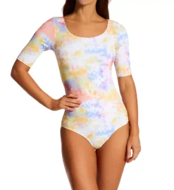 Body Glove Illusion Kat Tie-Dye Short Sleeve Paddle Suit – Ribbed Knit Athletic One Piece