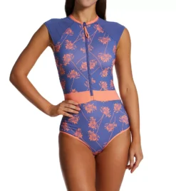 Body Glove Dandelion Print Front Zip Paddle Suit - Recycled UPF 50 One Piece Swimsuit