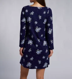 Carole Hochman Navy Bouquet Floral Cotton Knit Nightgown – Long Sleeve Lace Detail Short Gown -Her Room US carole hochman caho01 ch22668 bs