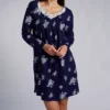 Carole Hochman Navy Bouquet Floral Cotton Knit Nightgown – Long Sleeve Lace Detail Short Gown -Her Room US carole hochman caho01 ch22668 gs