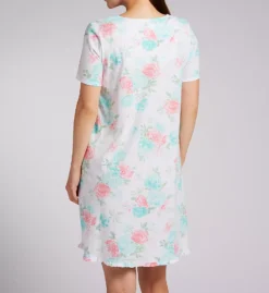 Carole Hochman Floral 100% Cotton Jersey Short Sleeve Lace Trim Short Gown -Her Room US carole hochman caho01 ch22673 bs