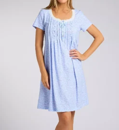 Carole Hochman Ditsy Floral 100% Cotton Short Sleeve Lace Trim Nightgown