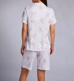 Carole Hochman Blue Floral Bouquet Cotton Jersey Short Sleeve Notch Collar Bermuda PJ Set -Her Room US carole hochman caho01 ch72658 bs