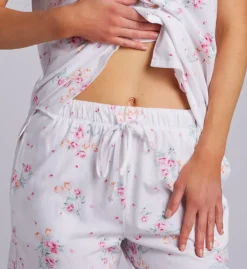 Carole Hochman Blue Floral Bouquet Cotton Jersey Short Sleeve Notch Collar Bermuda PJ Set -Her Room US carole hochman caho01 ch72658 cs2