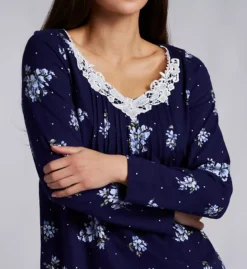 Carole Hochman Navy Bouquet Floral – Lace Trim V-Neck 100% Cotton Knit 2-Piece PJ Set -Her Room US carole hochman caho01 ch92668 cs1