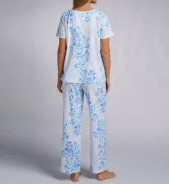 Carole Hochman Soft Floral 100% Cotton PJ Set – Short Sleeve Top & Long Pant Sleepwear -Her Room US carole hochman caho01 ch92671 bs