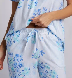 Carole Hochman Soft Floral 100% Cotton PJ Set – Short Sleeve Top & Long Pant Sleepwear -Her Room US carole hochman caho01 ch92671 cs2