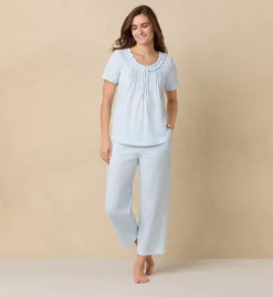 Carole Hochman Blue Seashell Print 100% Cotton Jersey Short Sleeve Capri Pajama Set -Her Room US carole hochman caho01 ch92676 cs4