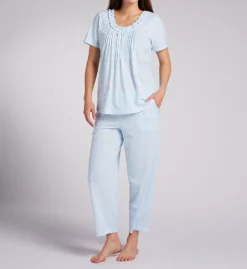 Carole Hochman Blue Seashell Print 100% Cotton Jersey Short Sleeve Capri Pajama Set -Her Room US carole hochman caho01 ch92676 fs
