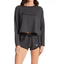 Champion Script Logo Long Sleeve Sleep Crop Tee – Loose Fit Boxy Pajama Top -Her Room US champion chmp01 cslcpt cs5