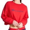 Champion Script Logo Long Sleeve Sleep Crop Tee – Loose Fit Boxy Pajama Top -Her Room US champion chmp01 cslcpt gs