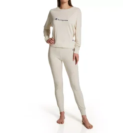 Champion Script Logo Long Sleeve Sleep Top - Relaxed Fit Cotton-Modal Loungewear -Her Room US champion chmp01 csllst cs1