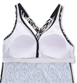 Christina Black & White Ikat Dynamic Nature – Gold Button Crossback V-Neck Tankini Top -Her Room US christina chrs01 dn5080 cs2