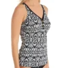 Christina Black & White Ikat Dynamic Nature – Gold Button Crossback V-Neck Tankini Top -Her Room US christina chrs01 dn5080 gs