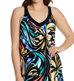 Coco Reef Retro Swirl Multi-Color V-Neck Tankini - Bra Sized Underwire Swim Top