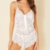 Cosabella Magnolia Ivory Semi-Sheer Floral Lace Teddy - Pearl Button Lingerie Bodysuit -Her Room US cosabella cos001 mag2221 gs