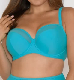 Curvy Kate Red Sheer Class Balcony Bikini Top - Underwired Mesh Detail Swimwear CS1300