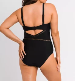 Curvy Kate First Class Black Lattice Plunge One Piece - Bra-Sized Underwire Swimsuit -Her Room US curvy kate cuka01 cs20605 bs