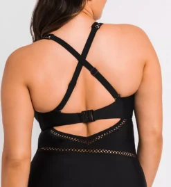 Curvy Kate First Class Black Lattice Plunge One Piece - Bra-Sized Underwire Swimsuit -Her Room US curvy kate cuka01 cs20605 cs1