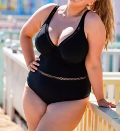 Curvy Kate First Class Black Lattice Plunge One Piece - Bra-Sized Underwire Swimsuit -Her Room US curvy kate cuka01 cs20605 cs2