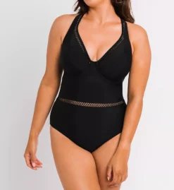 Curvy Kate First Class Black Lattice Plunge One Piece - Bra-Sized Underwire Swimsuit