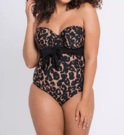 Curvy Kate Wrapsody Leopard Print Bandeau One Piece Swimsuit – Multiway Mesh Wrap Swimwear