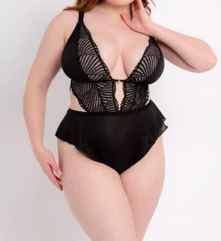 Curvy Kate Scantilly After Hours Black Lace Teddy – Rose Gold Hardware Plunge Bodysuit