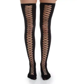 Dreamgirl Black Strappy Lace-Up Teddy with Matching Thigh Highs – High Neck Sexy Bodysuit Set -Her Room US dreamgirl dg001 0313 cs2