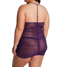 Dreamgirl Plus Size Black Sheer Mesh Zip Up Ruched Chemise & G-String Set -Her Room US dreamgirl dg001 11517x bs